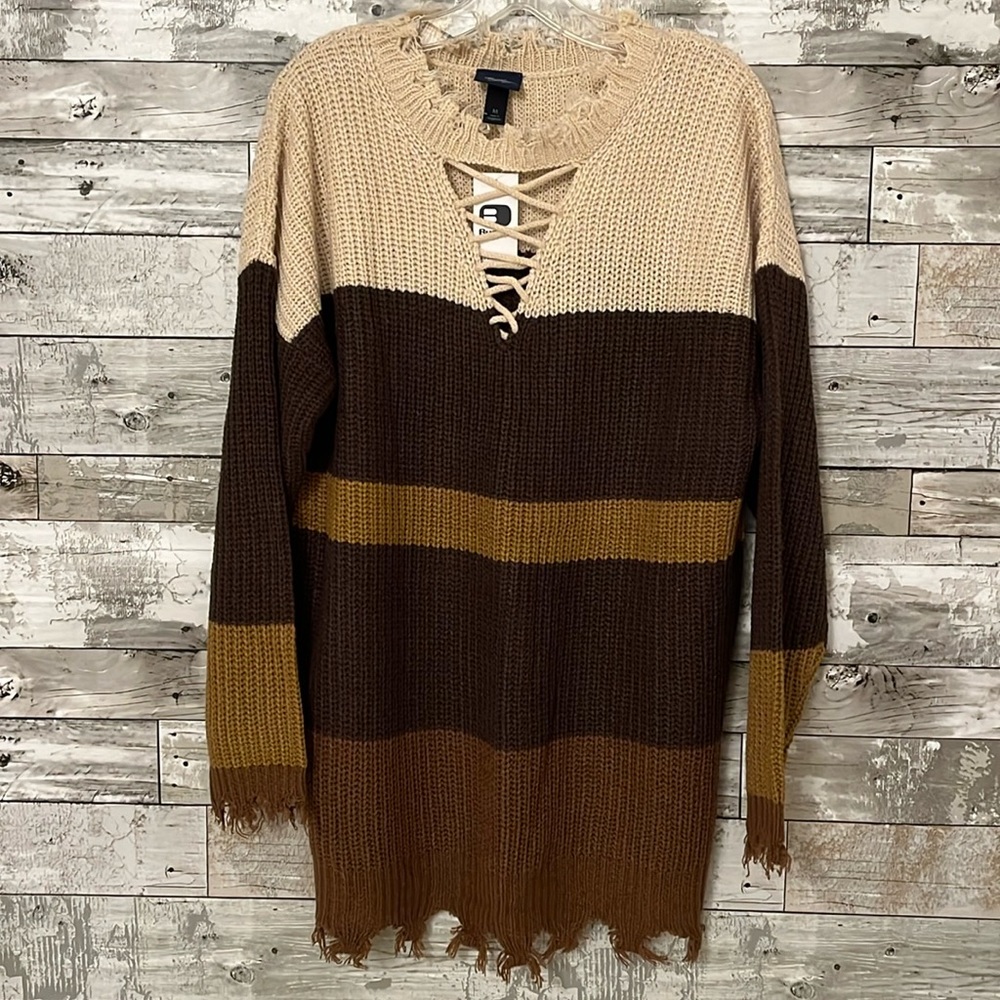 Distressed Edge Tunic Sweater
